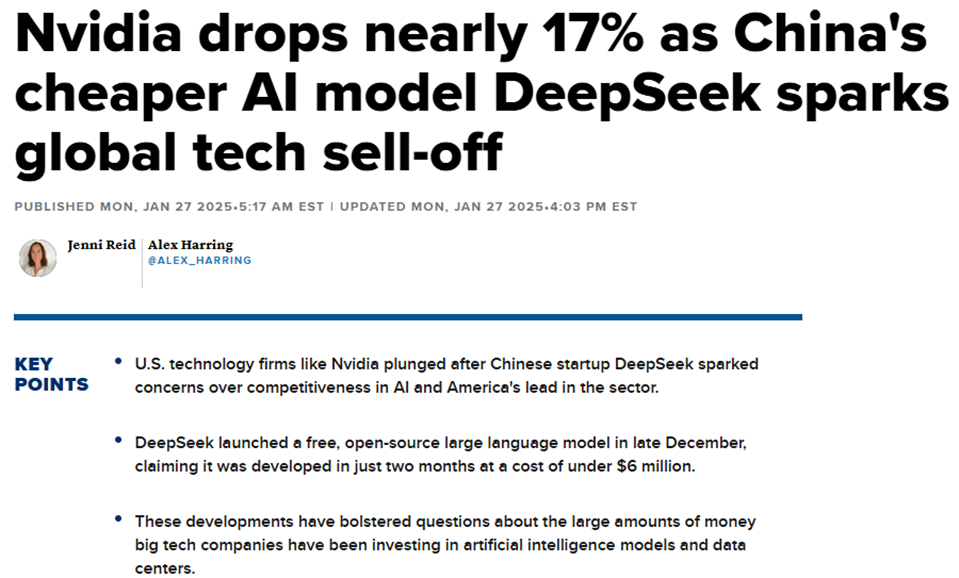 DeepSeek AI Spurs a One-Day Chip-Stock Rout